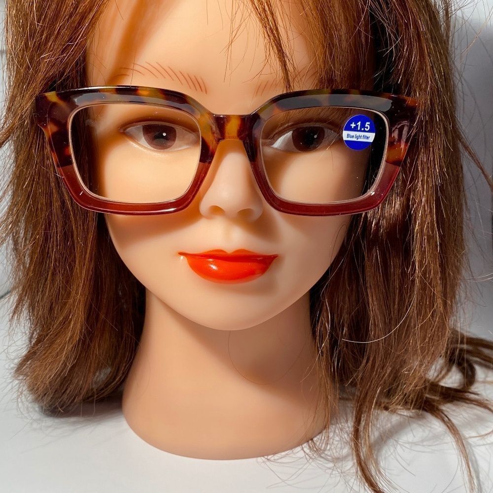 1559 Claudia Square Concave 1.5 NEW Tortoise Reading Glasses Blue Light Filter